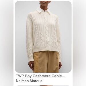 NWT TWP Beige Cable Knit Cashmere Crew Neck Sweater L